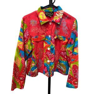 Alex Kim Embroidered Patchwork Vibrant Jacket Cotton Sz LP